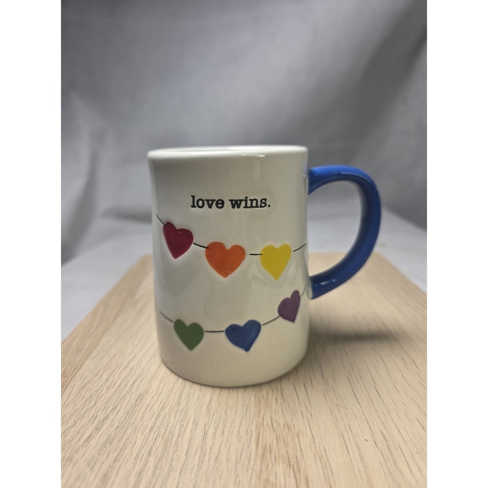 Lang By Design Group Ceramic Mug Pride Rainbow Heart Open Mind Open Heart NWT